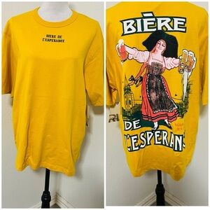 Rebel Vengeance Large “BIERE DE L’ESPERANCE” Cotton Yellow Graphic Tee NWT